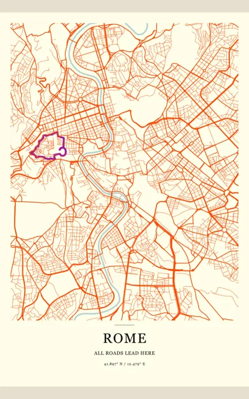 Rust-red Rome street map on cream paper