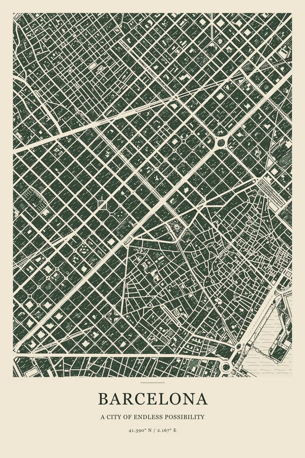 Barcelona in the studio’s Linocut style