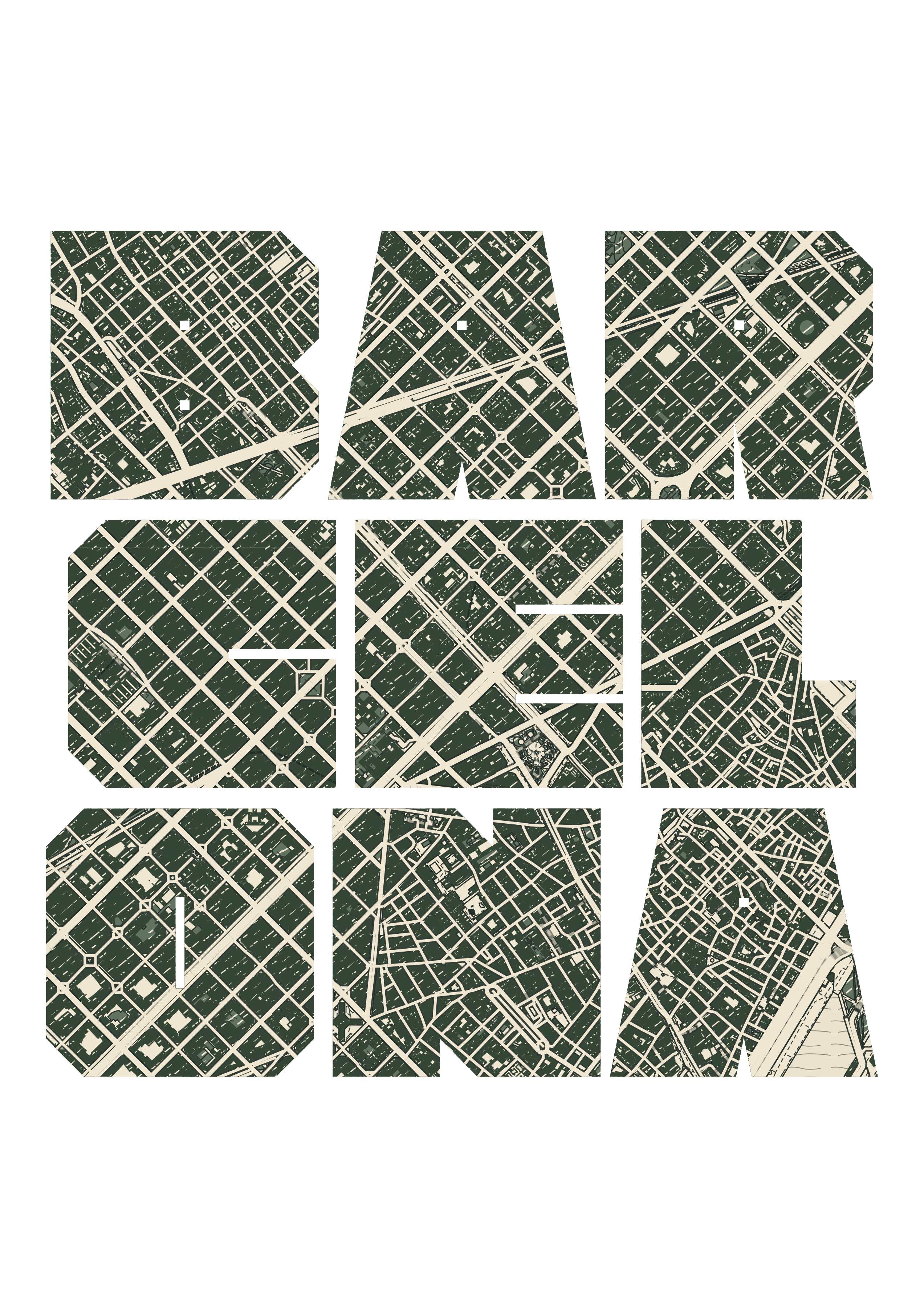 Barcelona in BAR / CEL / ONA with Superimpose Black, Three lines · natural widths