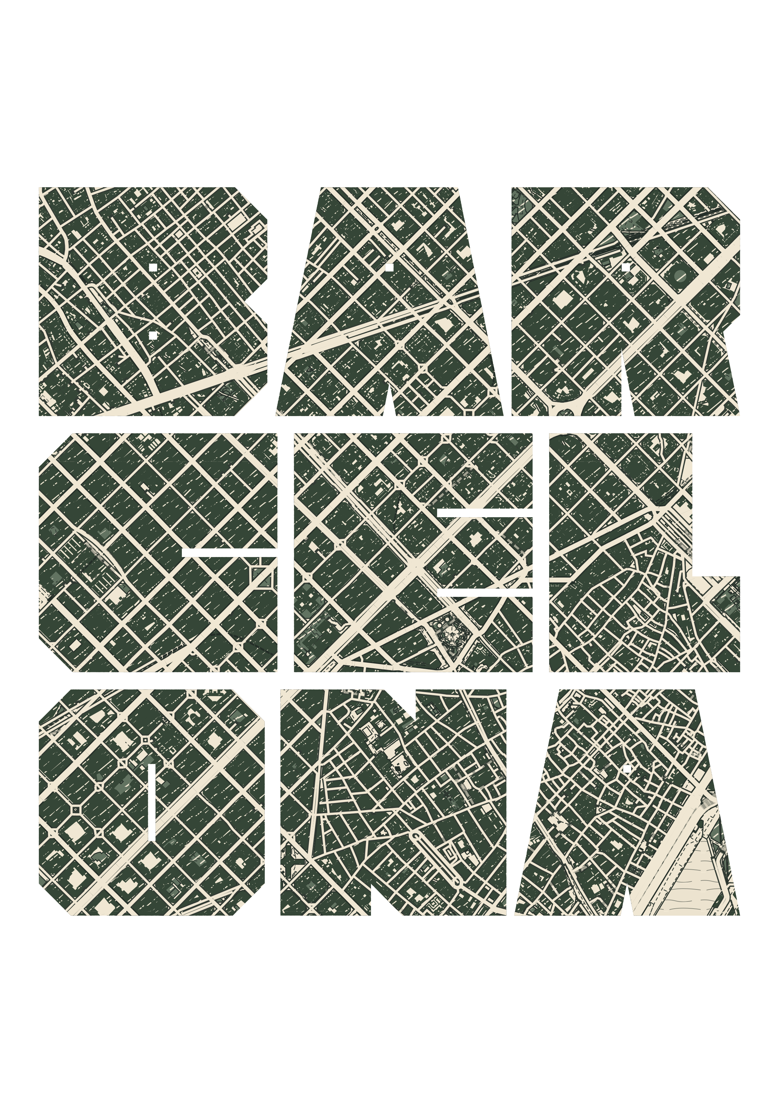 Barcelona in BAR / CEL / ONA with Superimpose Black, Three lines · equal widths