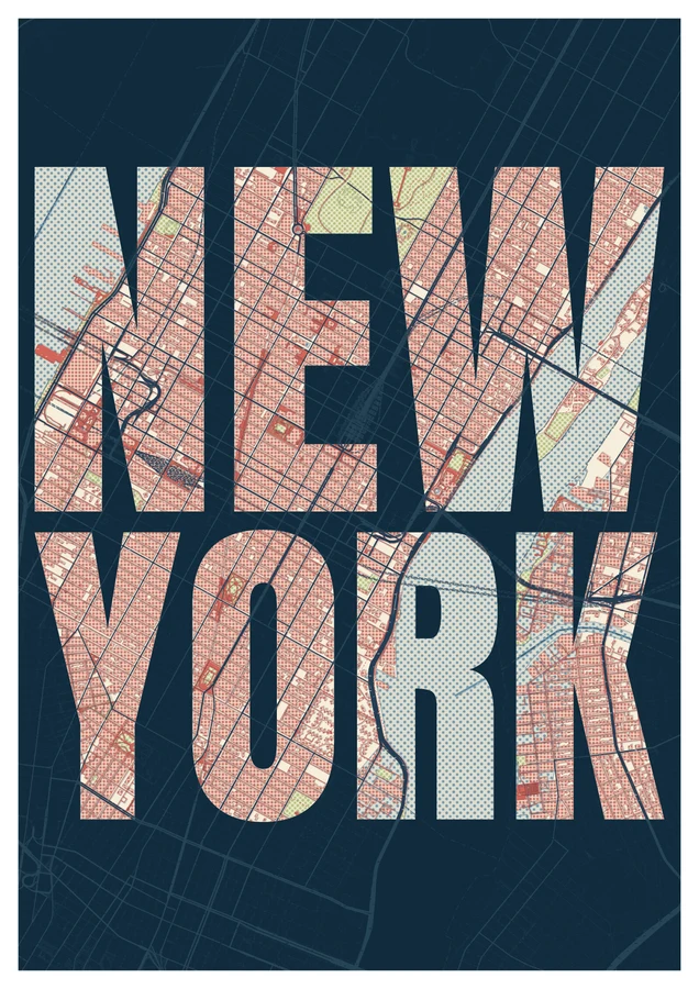 New York streets filling NEW / YORK, in Risograph