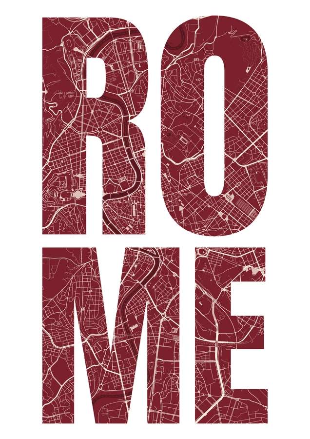 Rome streets filling RO / ME, in Two Colours Dark Red